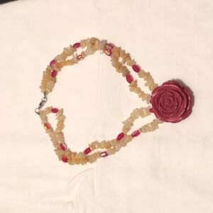 Statement Rose Necklace Red and Tan